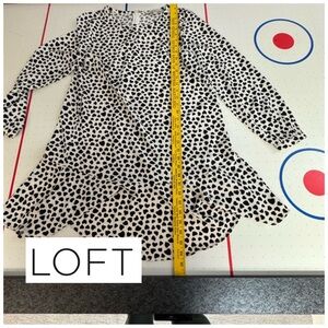Loft Dress with Black Hearts on White, Flounce Hem, Size S